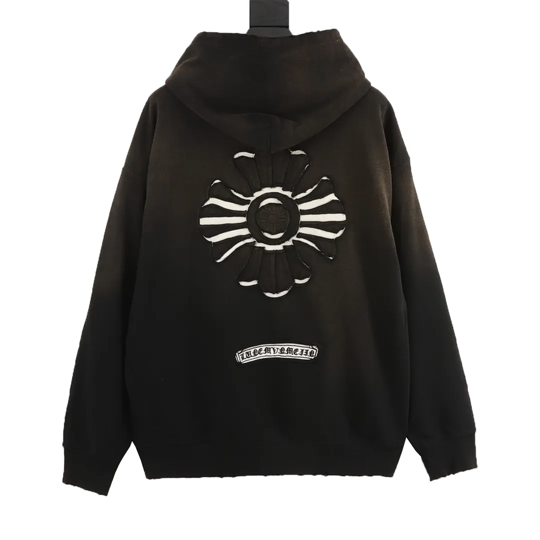 🅿️620 Chrome Hearts/Chrome Hearts Heavy Industry Cross logo patch embroidery washed burnt hooded sweatshirt. Made of double-strand double yarn 430g pure cotton sweatshirt fabric. The fabric is woven with double-strand twists. It is 40% stronger than single-strand yarn to form a three-dimensional texture similar to the texture of tripe. It not only maintains the moisture absorption and breathability of pure cotton, but also achieves softness and non-collapse through double-strand thickening. Laser burnt patch embroidery. Frayed process Patch micro logo on the chest Large logo cross pattern on the back Heavy-duty laser burnt three-dimensional patch embroidery pattern design Washed and frayed The overall garment presents a lazy style Whether it is daily outings or sports and fitness, you can show your trendy attitude and become the focus of the street Complete with three logos OS loose fit Color: Washed black, Washed white Size: S-XL